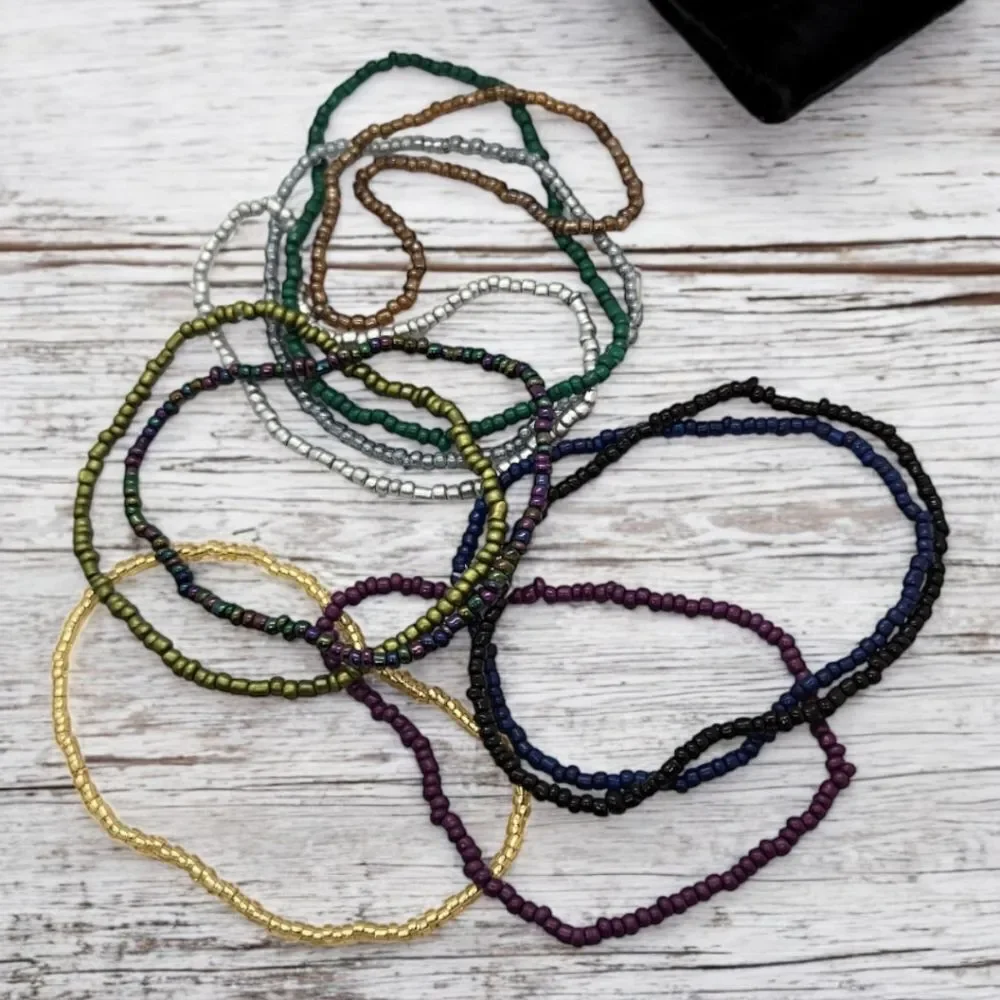 Mixed Metallic Seed Bead Bracelet Set 10 Pack Stretch Stacking Boho Jewelry Set